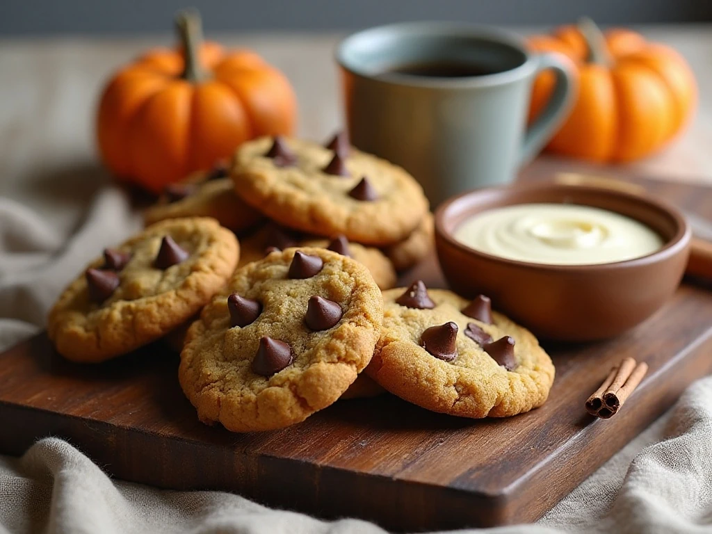Gluten-free pumpkin cookies served with icing, coffee, and apple cider