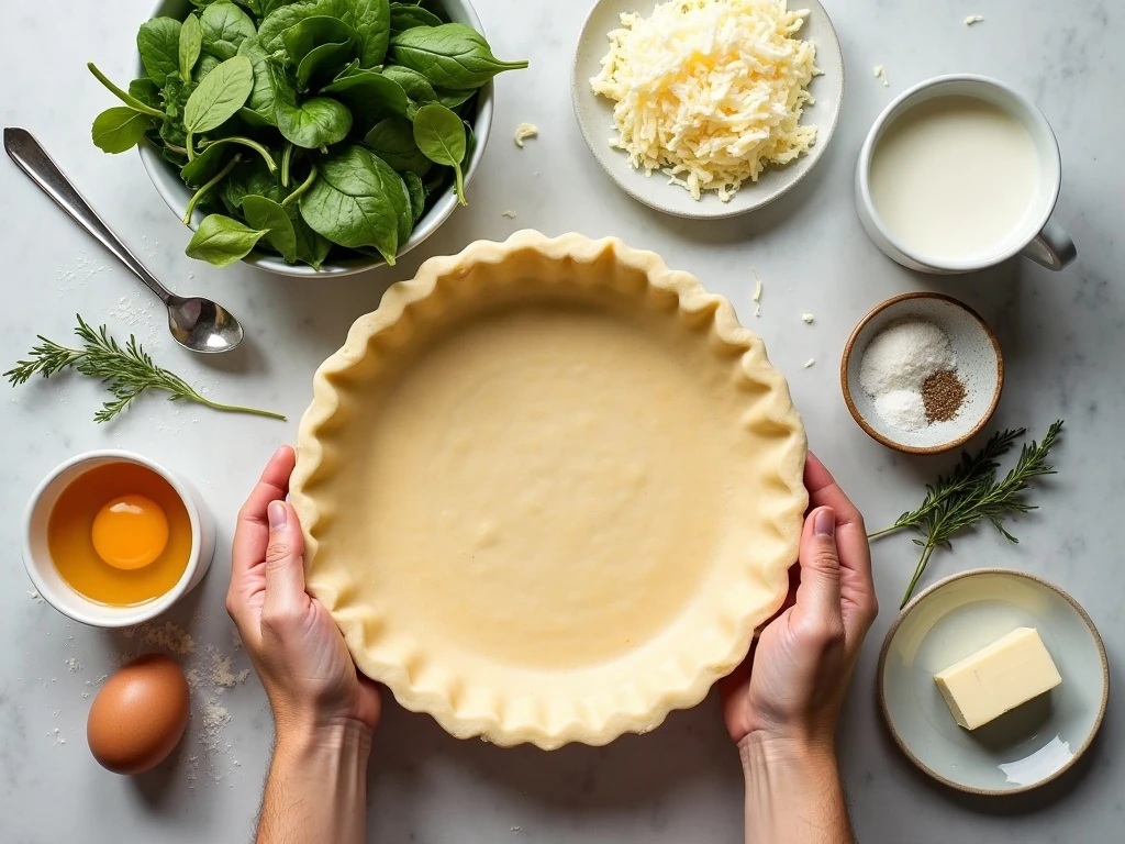 Ingredients for spinach and goat cheese quiche