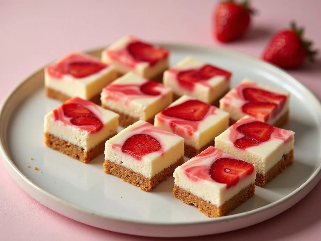 Golden Oreo strawberry cheesecake bars arranged on a serving platter