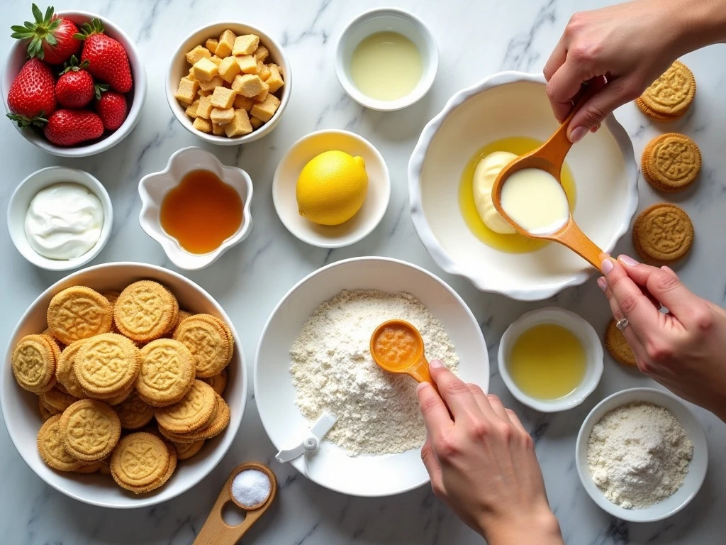 Ingredients for Golden Oreo strawberry cheesecake bars