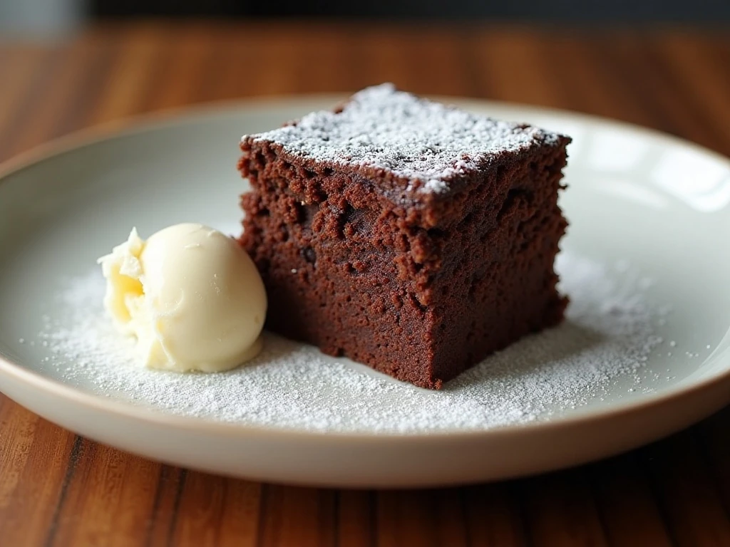 Gooey chocolate butter cake served with vanilla ice cream