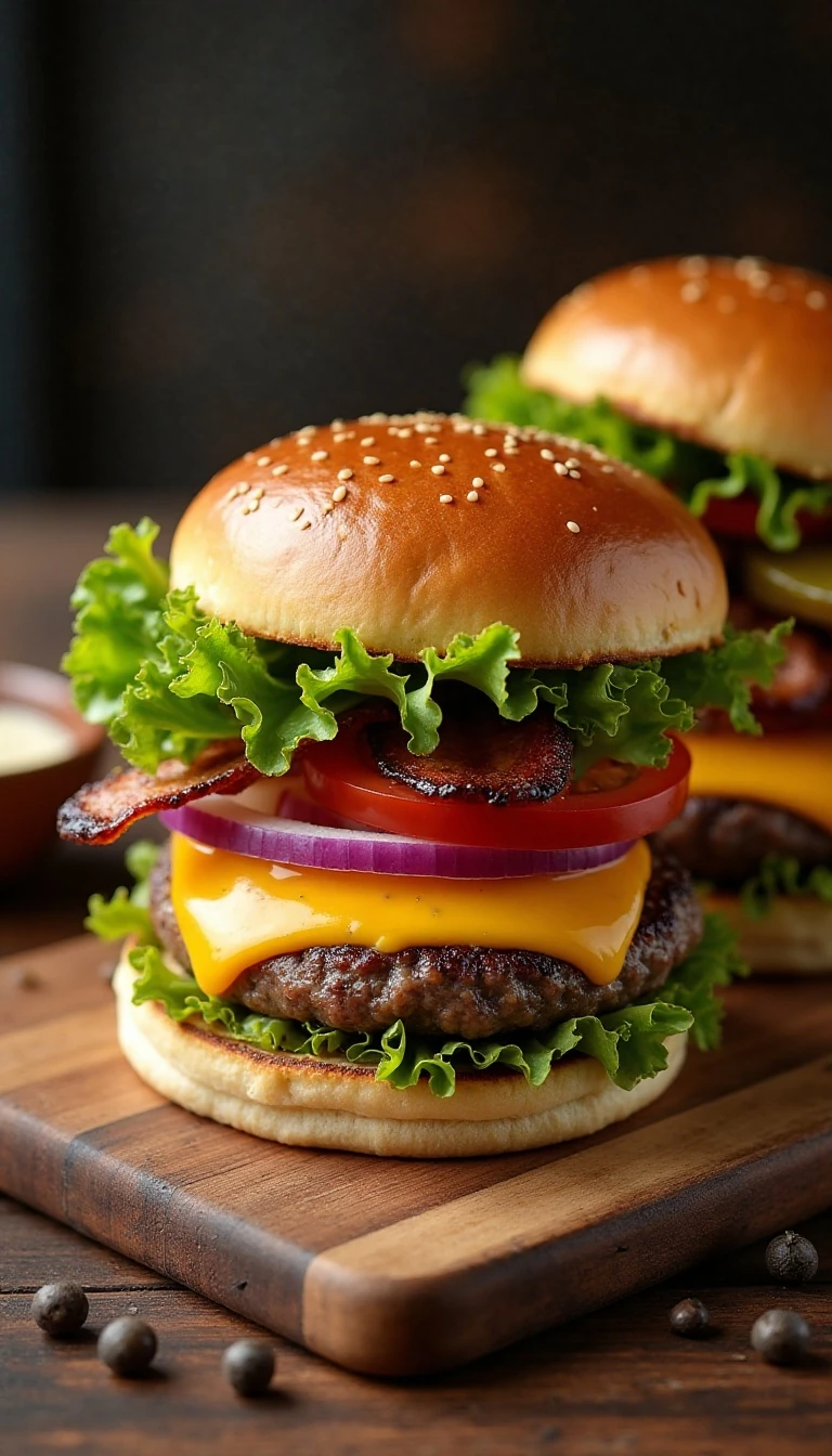 Gourmet Cheeseburgers with Sweet Black Pepper Bacon Recipe