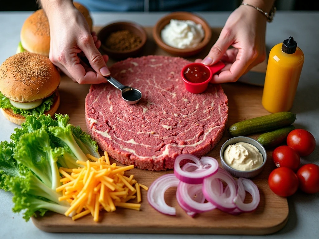 Ingredients for sweet black pepper bacon cheeseburgers