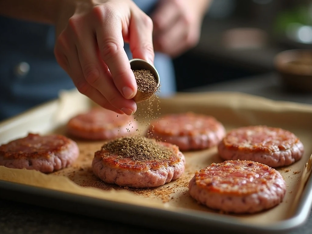 Preparing caramelized sweet black pepper bacon and burger patties