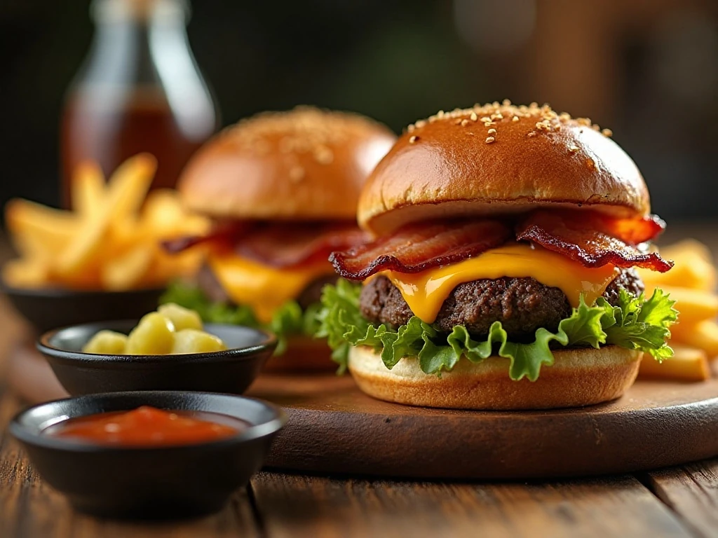 Bacon cheeseburgers ready to serve for dinner