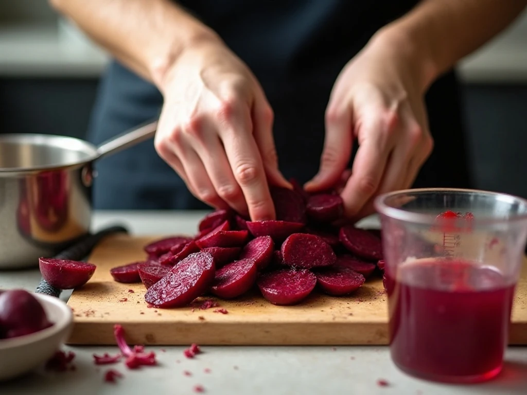 Preparing cooked beets and spiced pickling brine