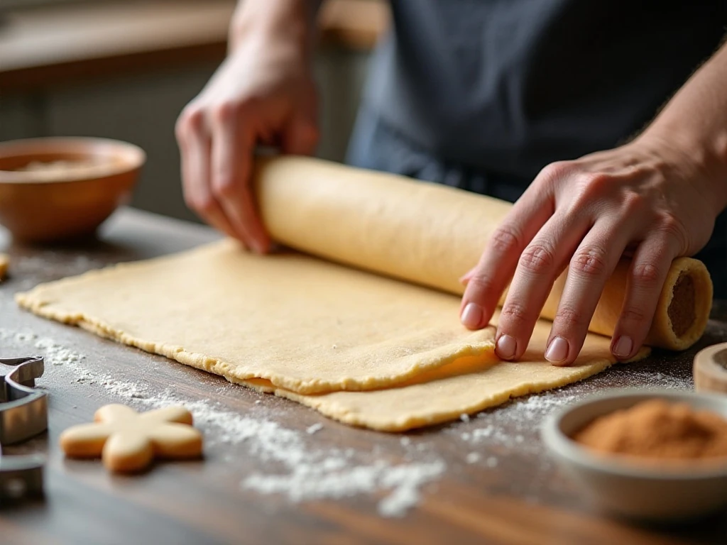 Rolling thin dough for homemade sand tart cookies