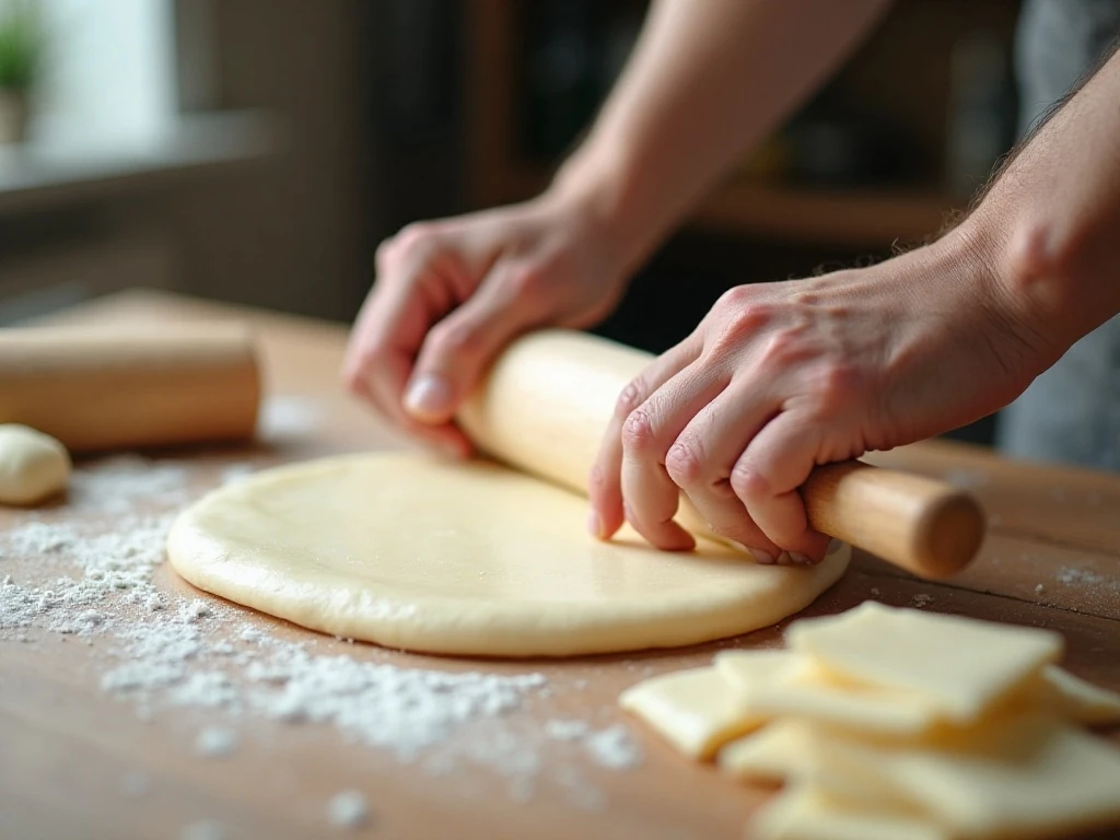 Rolling homemade dumpling dough for chicken and dumplings