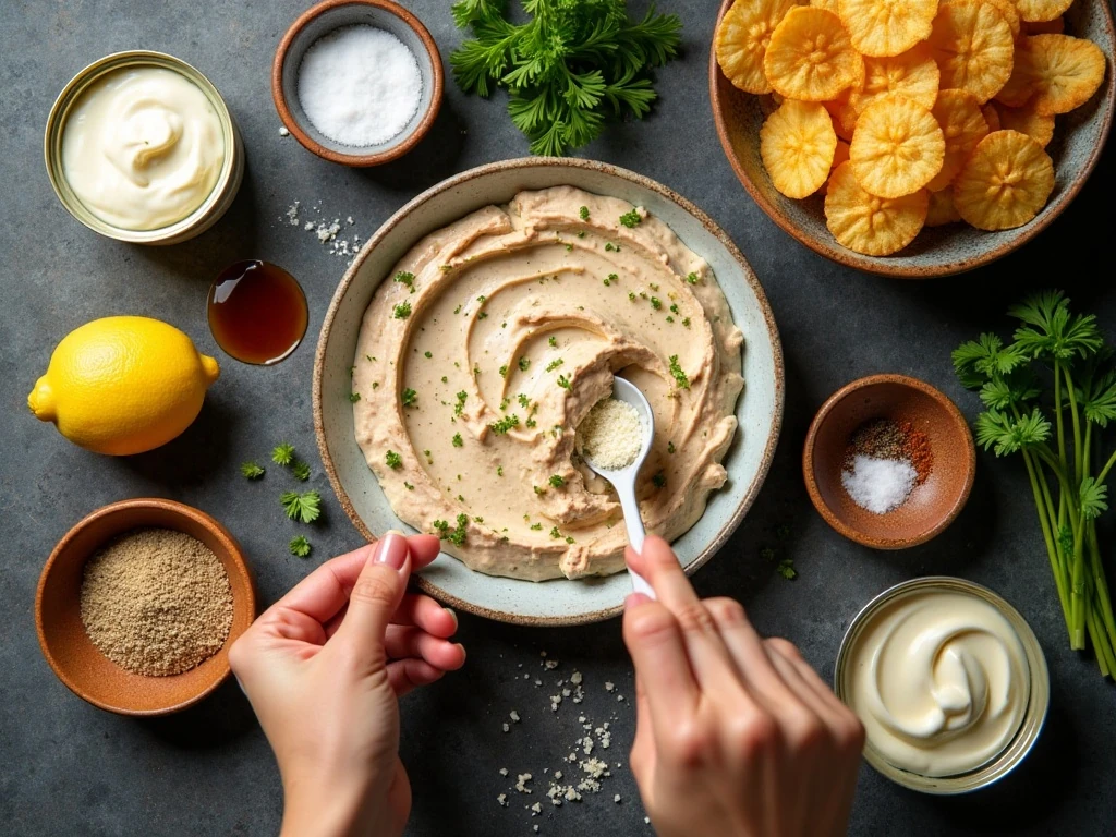Ingredients for classic tuna and chips dip