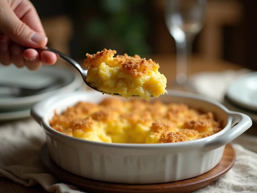 Creamy Grandma's yellow squash casserole with a golden cracker topping