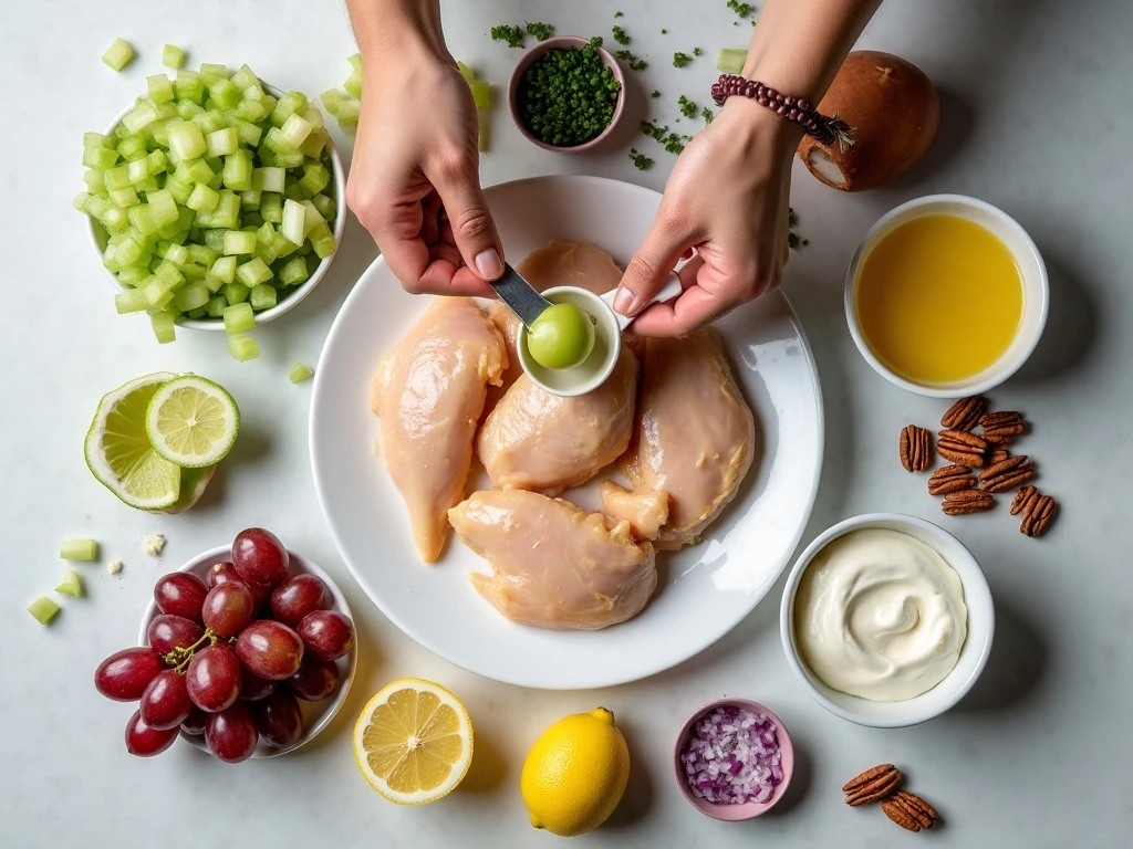 Ingredients for easy grape pecan chicken salad