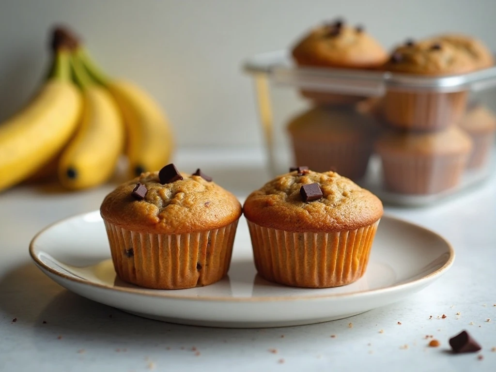 Stored and freshly warmed Greek yogurt banana muffins