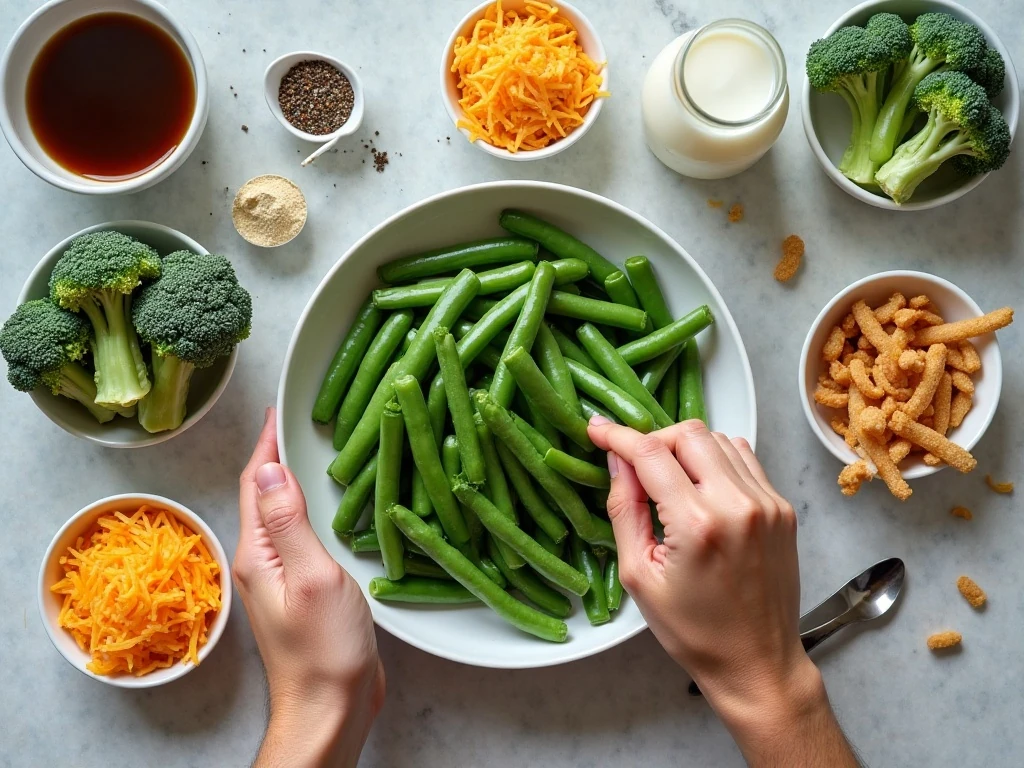 Ingredients for green bean and broccoli casserole