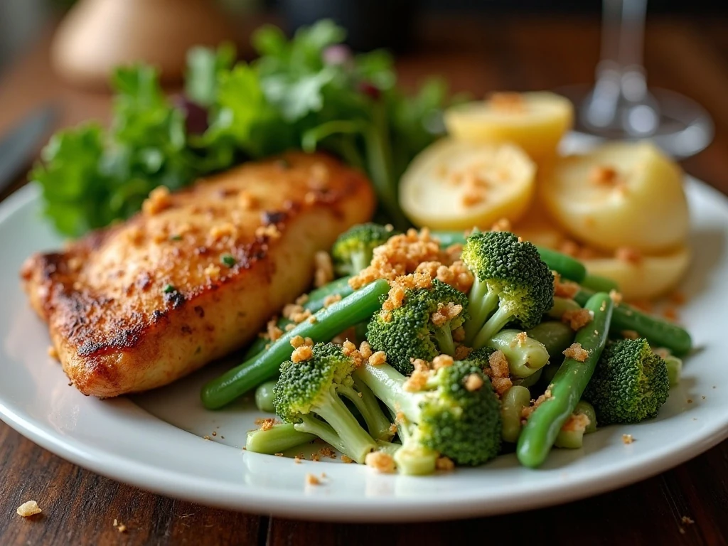 Green bean and broccoli casserole served with dinner
