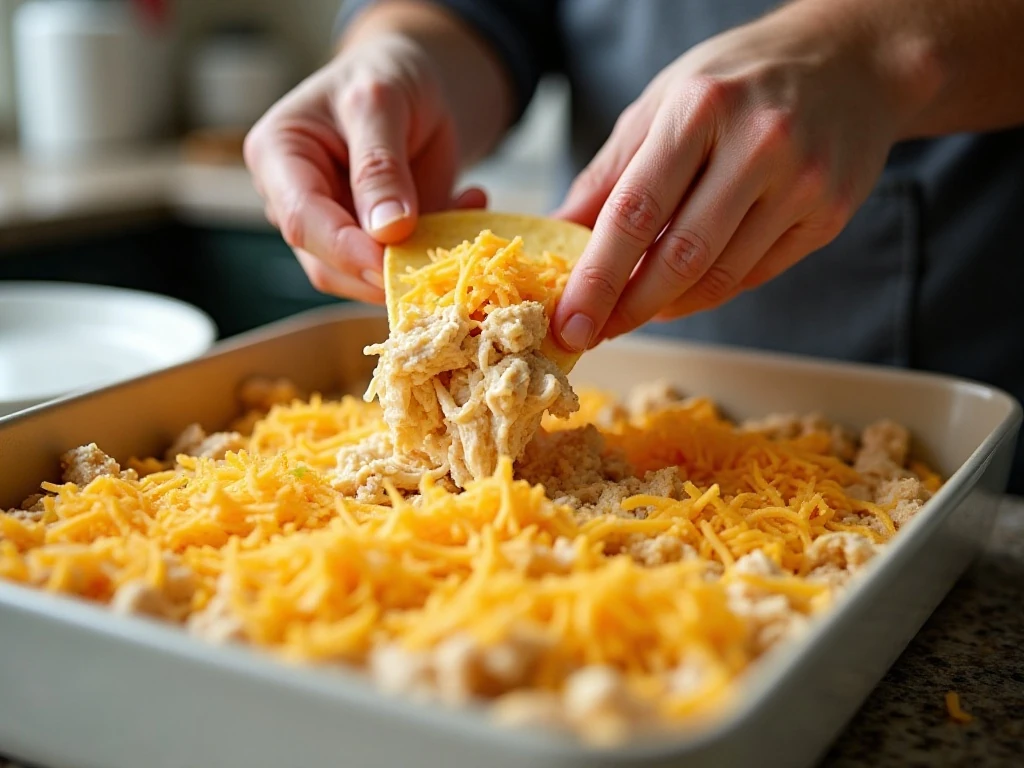 Layering tortillas, chicken mixture, and cheese for the casserole