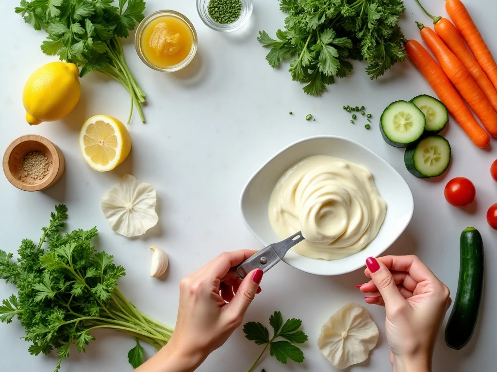 Fresh ingredients for green goddess dip cups