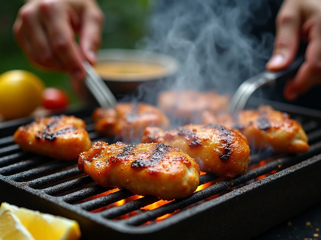 Chicken thighs grilling for homemade gyros