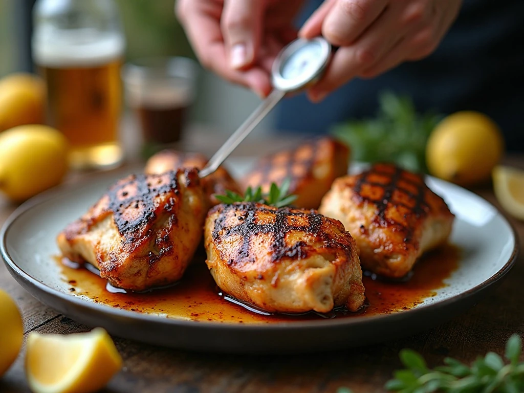 Grilled chicken thighs resting before slicing