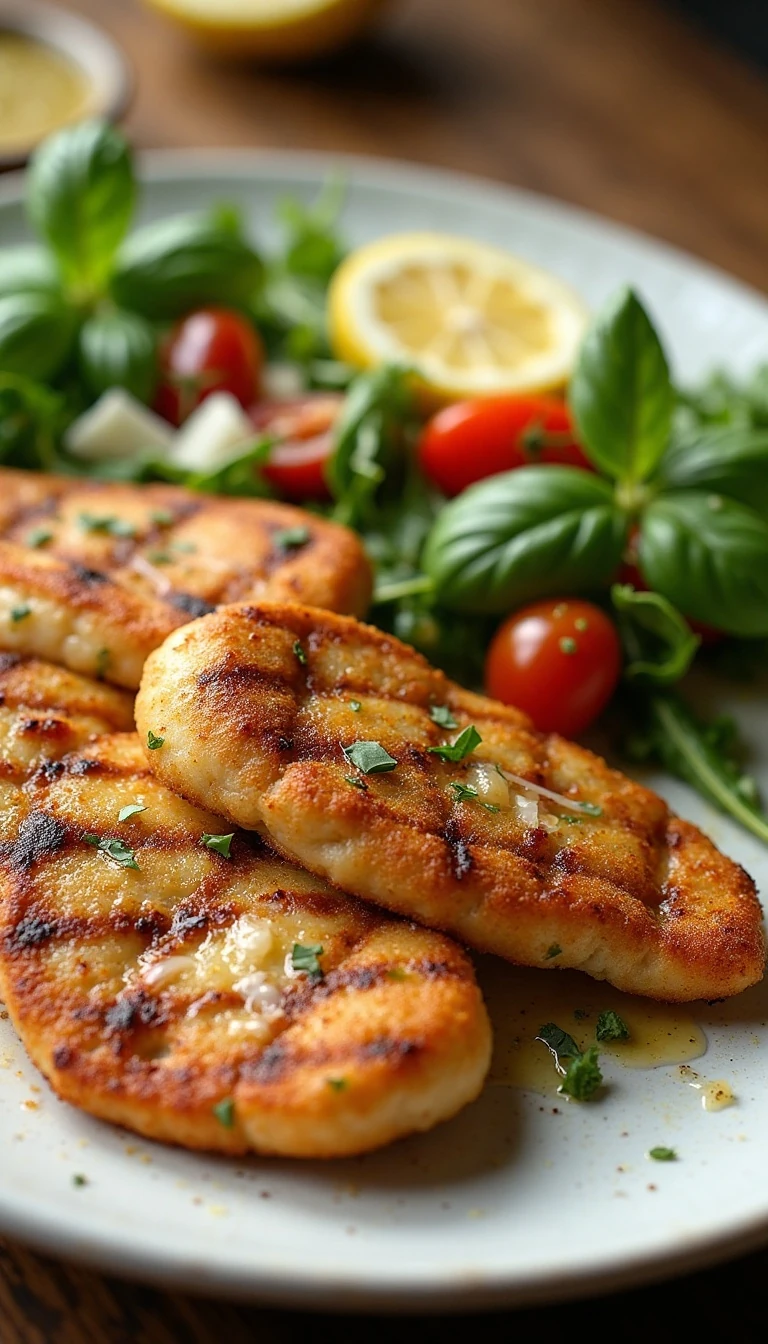Grilled Chicken Milanese with Lemon Basil Vinaigrette Recipe