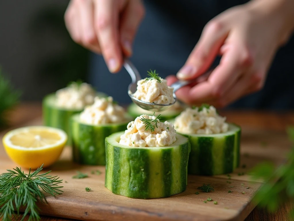 Cucumber cups with solid bases ready for filling