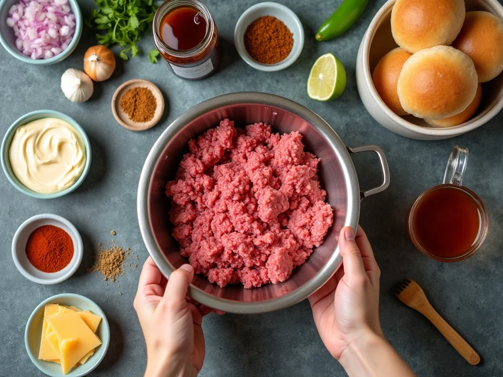 Ingredients for chipotle burgers and chipotle-lime mayonnaise