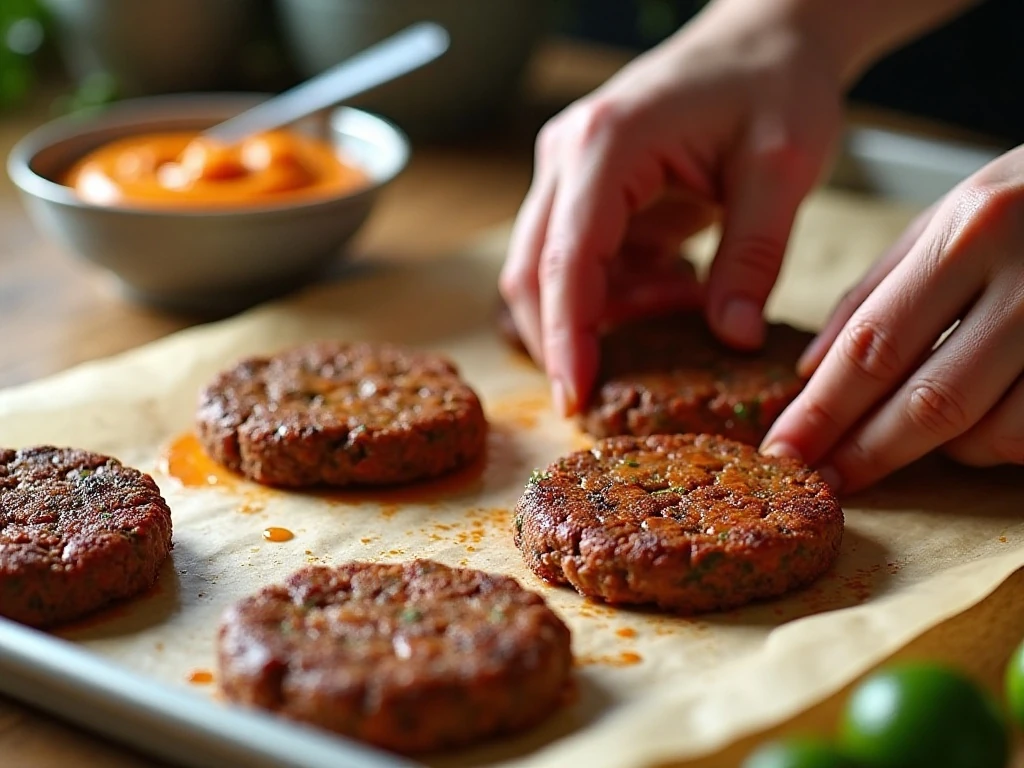 Shaping seasoned chipotle burger patties before grilling