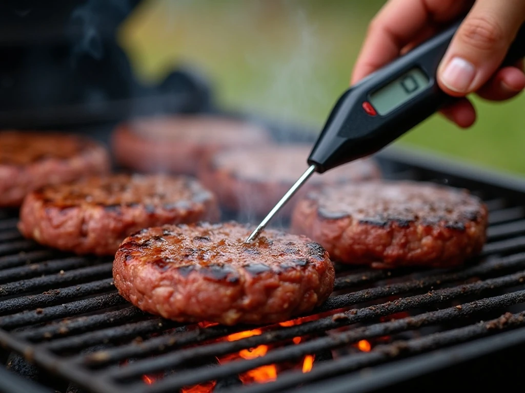 Chipotle burger patties grilling with sear marks