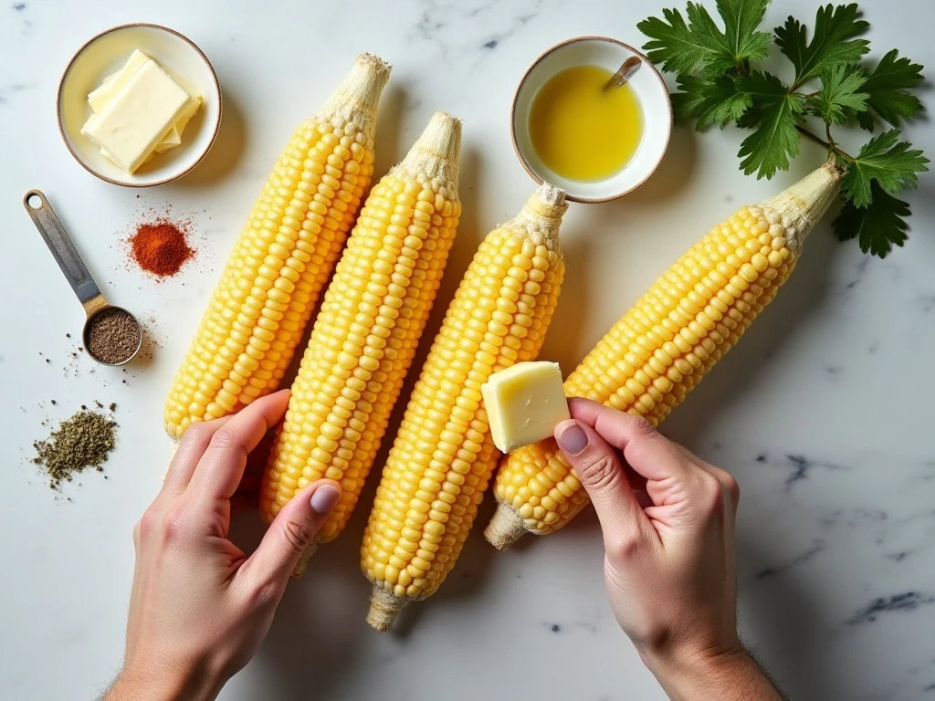 Ingredients for grilled corn with seasoned butter