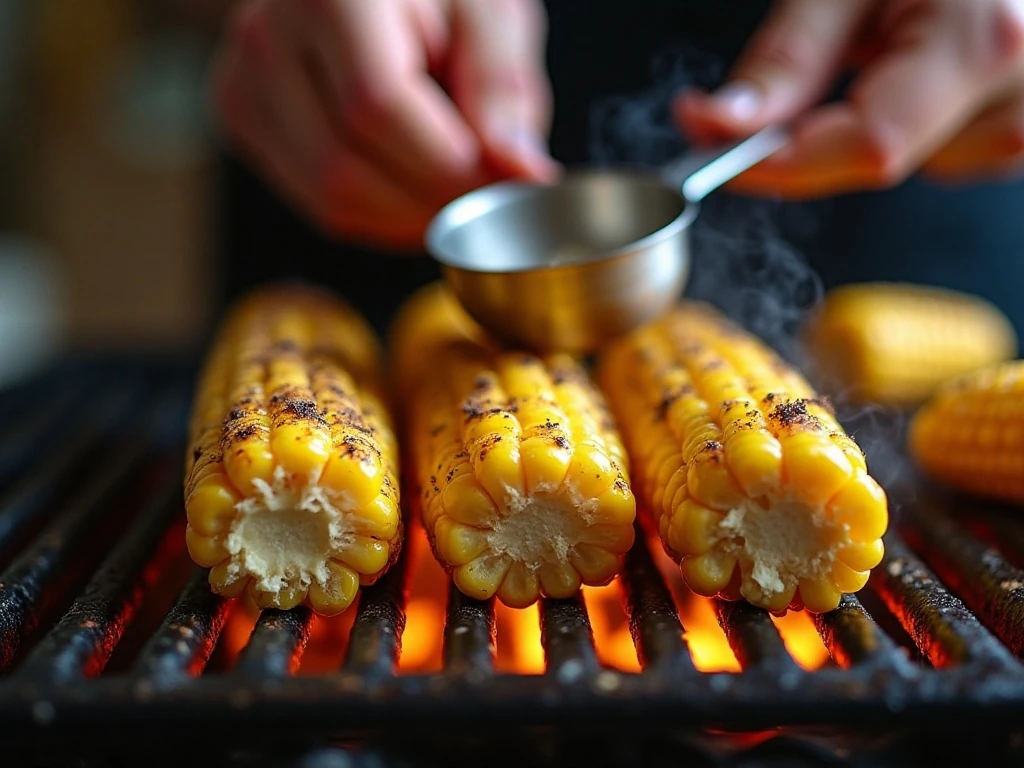 Corn grilling directly over hot grill grates