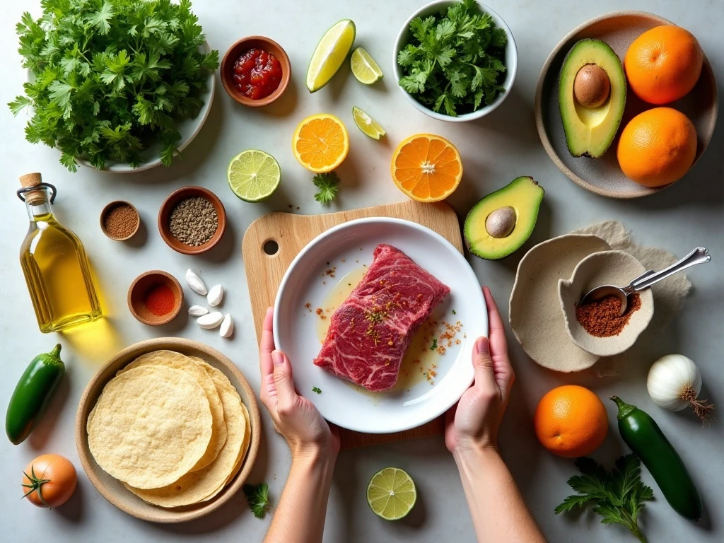 Ingredients for citrus-marinated grilled flank steak tacos