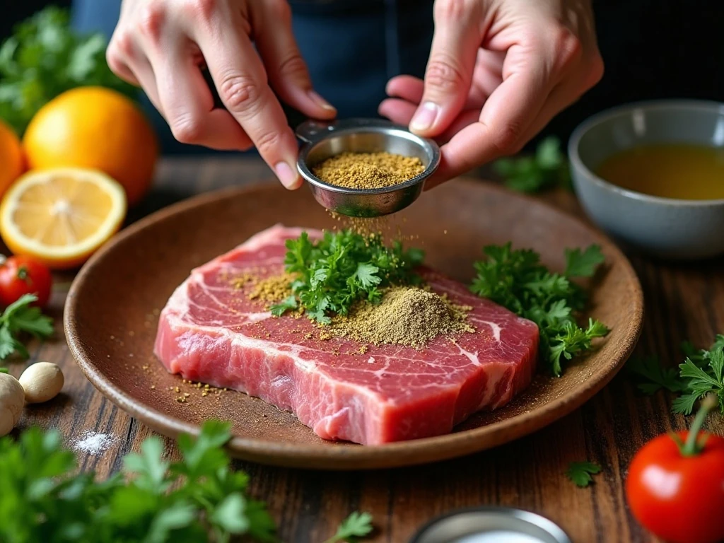 Citrus and herb marinade being prepared for flank steak