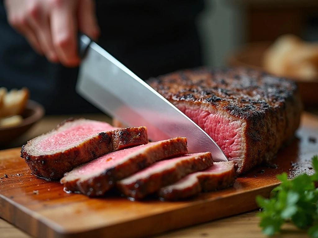 Flank steak sliced thinly across the grain for tender tacos