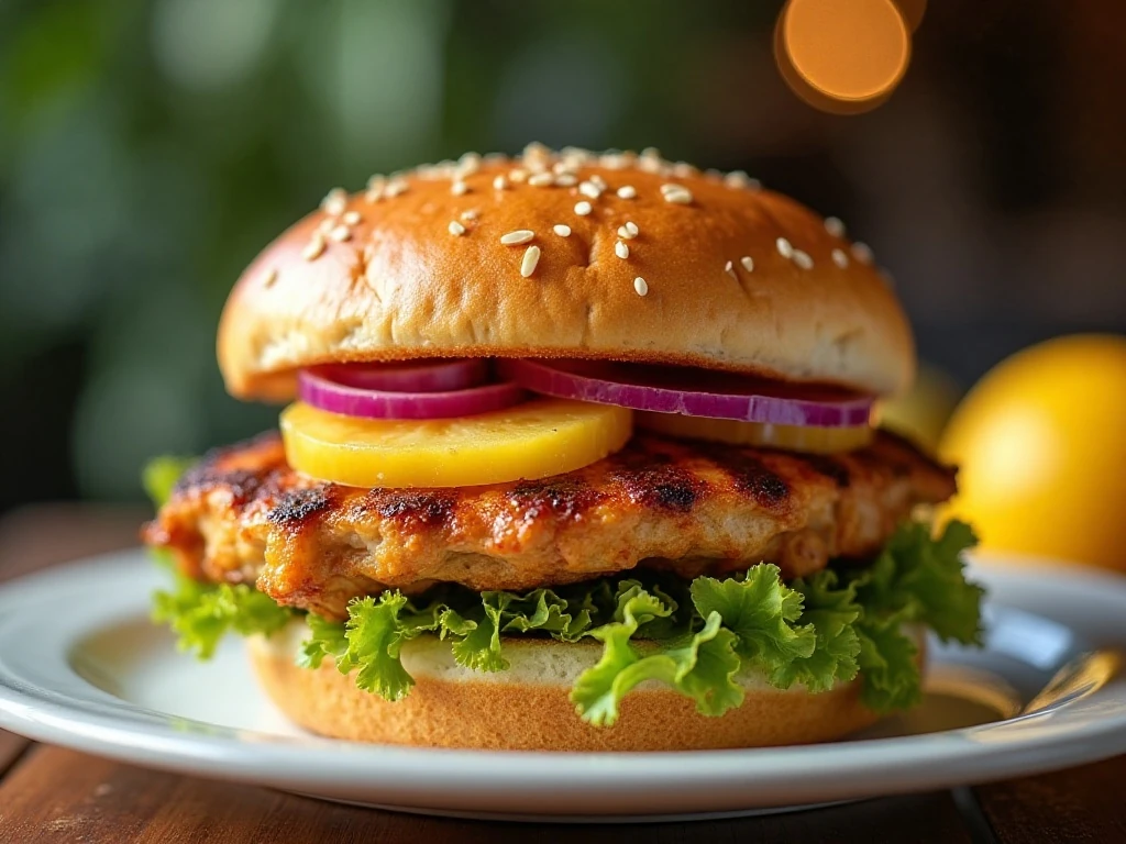 Grilled Hawaiian chicken sandwich with pineapple and lettuce