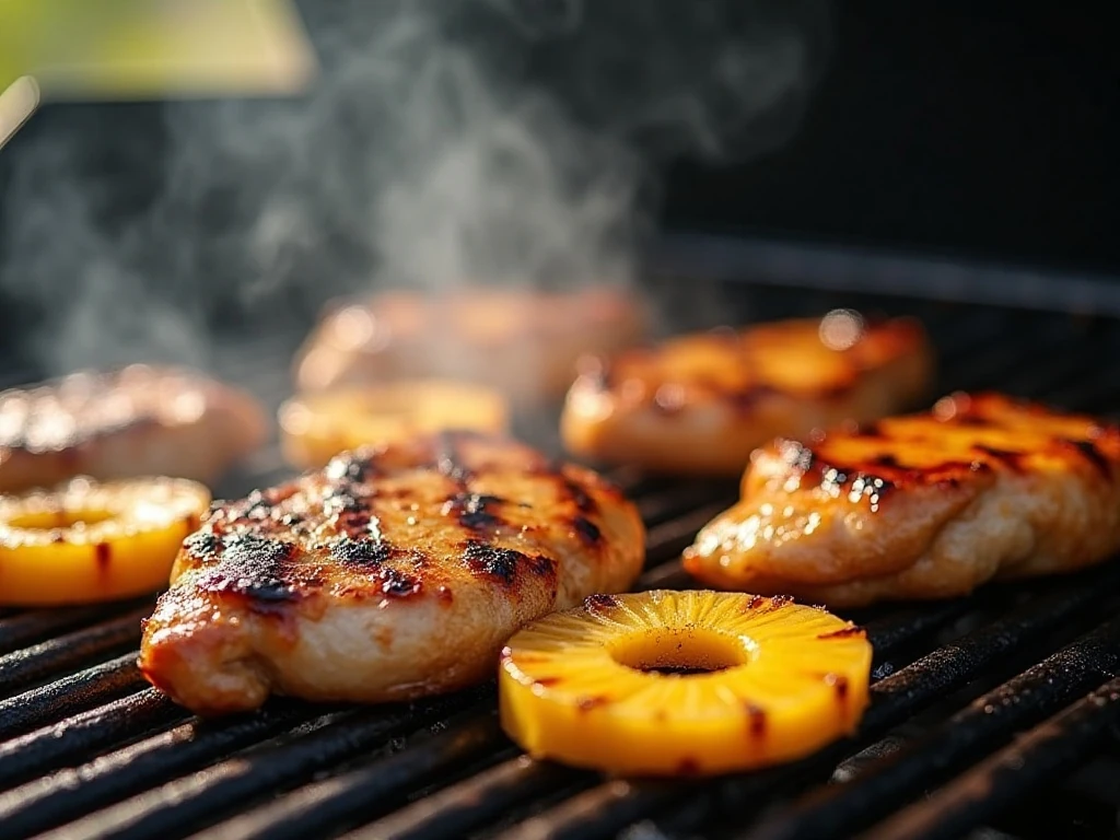 Chicken and pineapple grilling for Hawaiian sandwiches