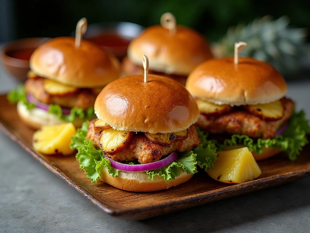 Platter of grilled Hawaiian chicken sandwiches