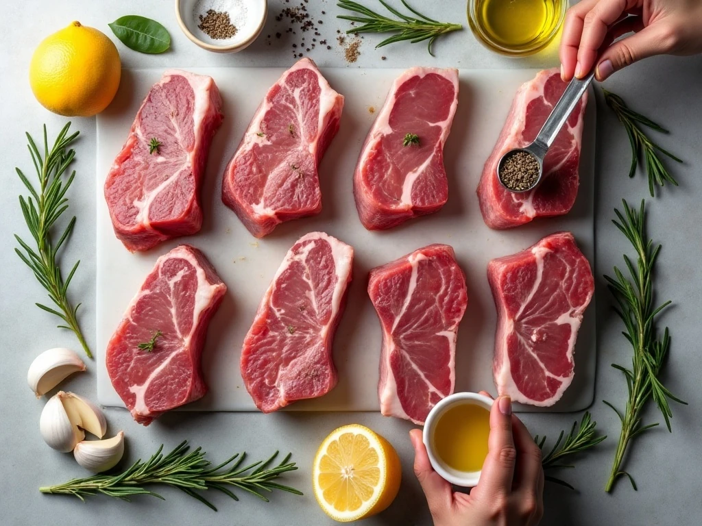 Ingredients for garlic rosemary grilled lamb chops