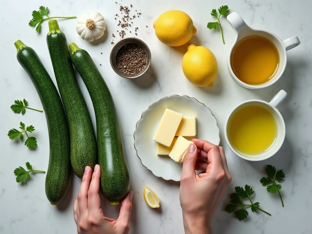 Ingredients for grilled lemon butter zucchini