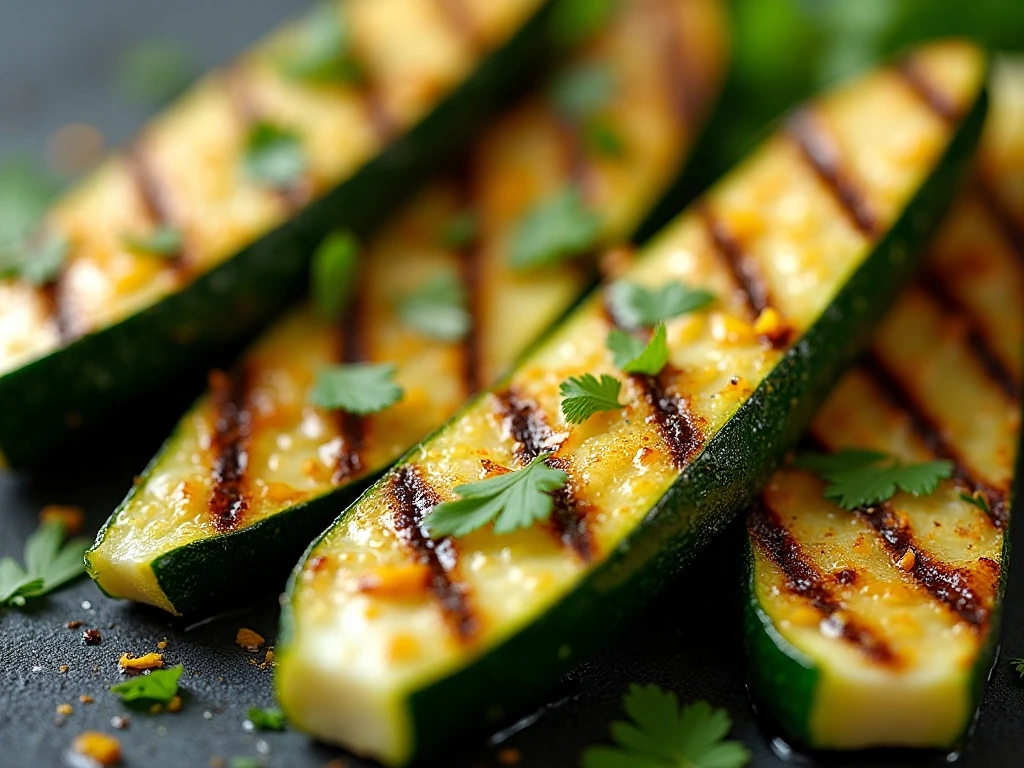 Lemon butter and parsley finishing grilled zucchini