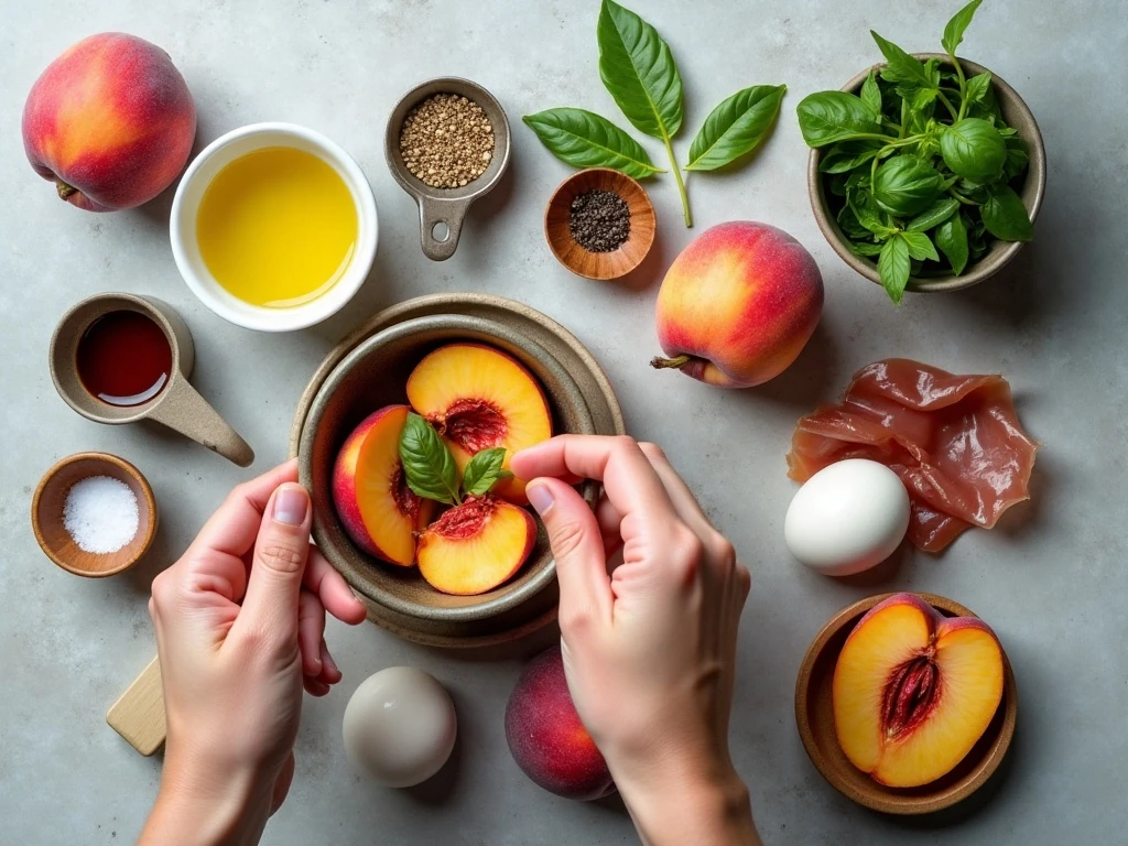 Ingredients for easy grilled peach Caprese salad