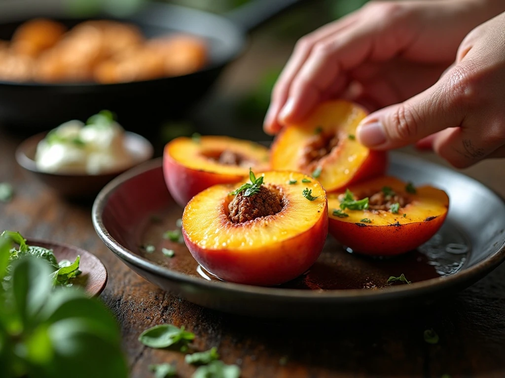 Grilled peach halves with fresh grill marks