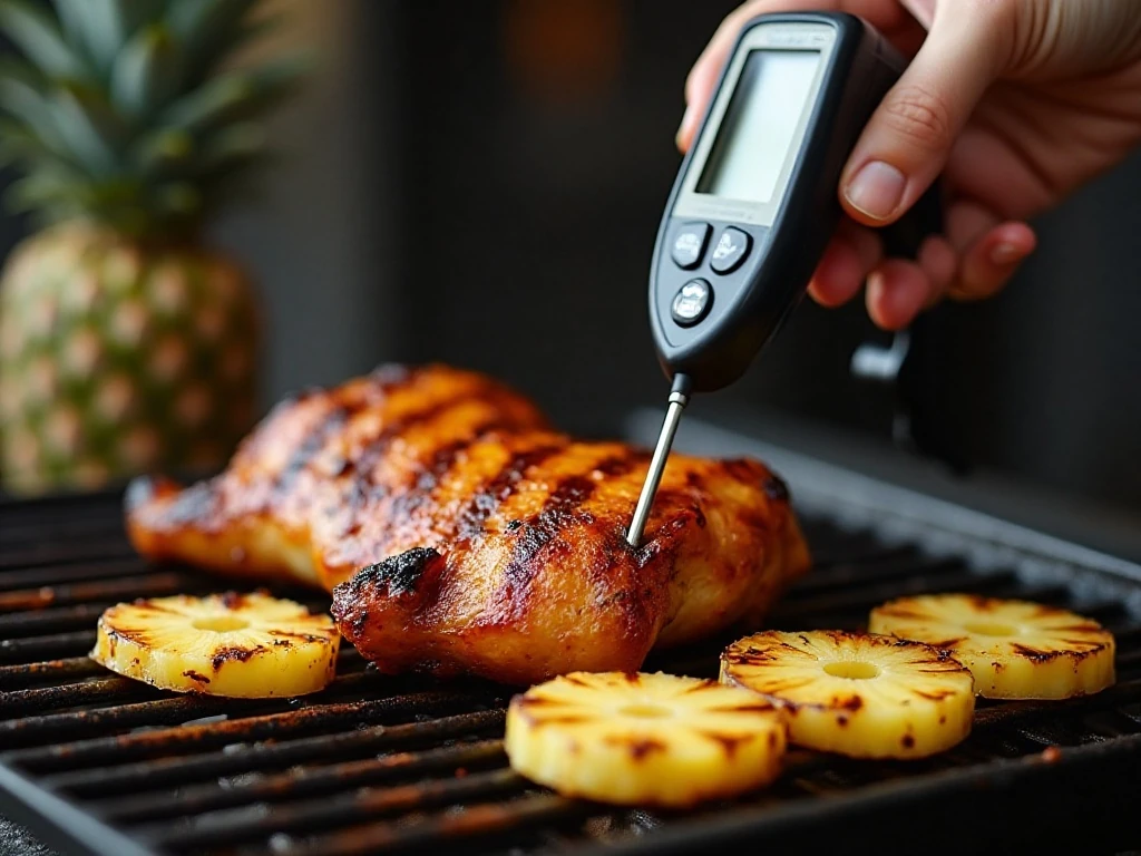 Checking grilled chicken temperature with an instant-read thermometer