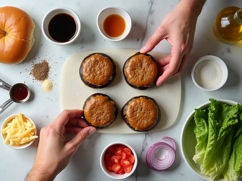 Ingredients for grilled portobello mushroom burgers and balsamic marinade