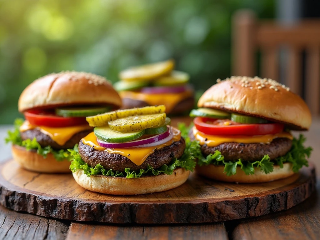 Juicy grilled portobello mushroom burgers with cheese and fresh toppings
