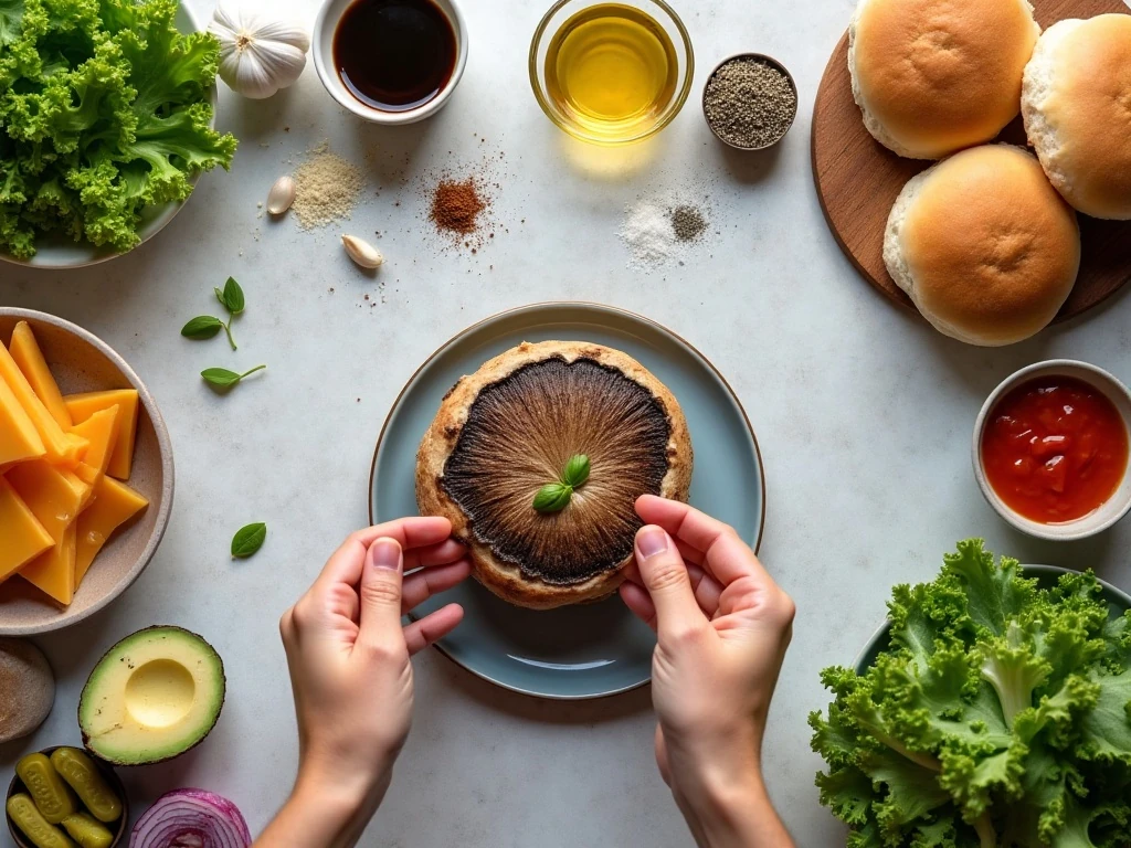 Ingredients for balsamic grilled portobello mushroom burgers