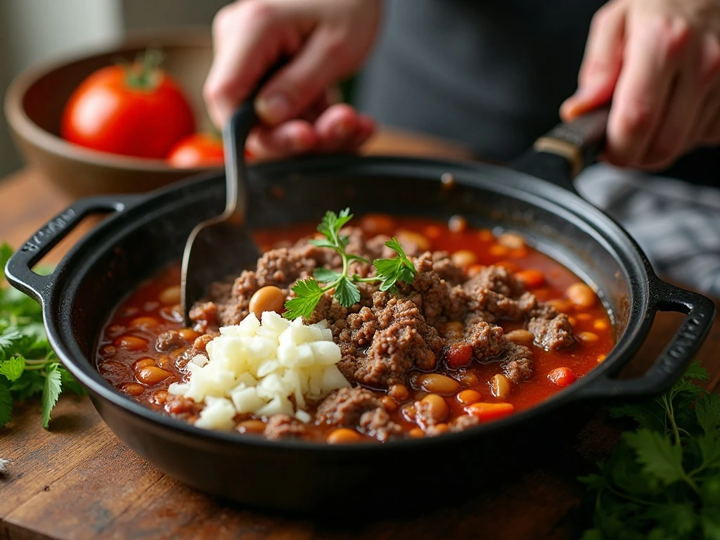 Browning ground beef before adding it to the slow cooker