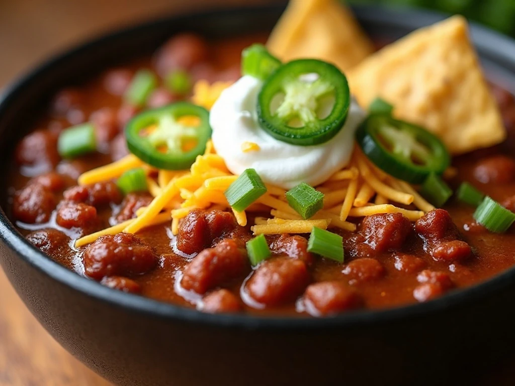 Ground beef chili with classic slow-cooker toppings