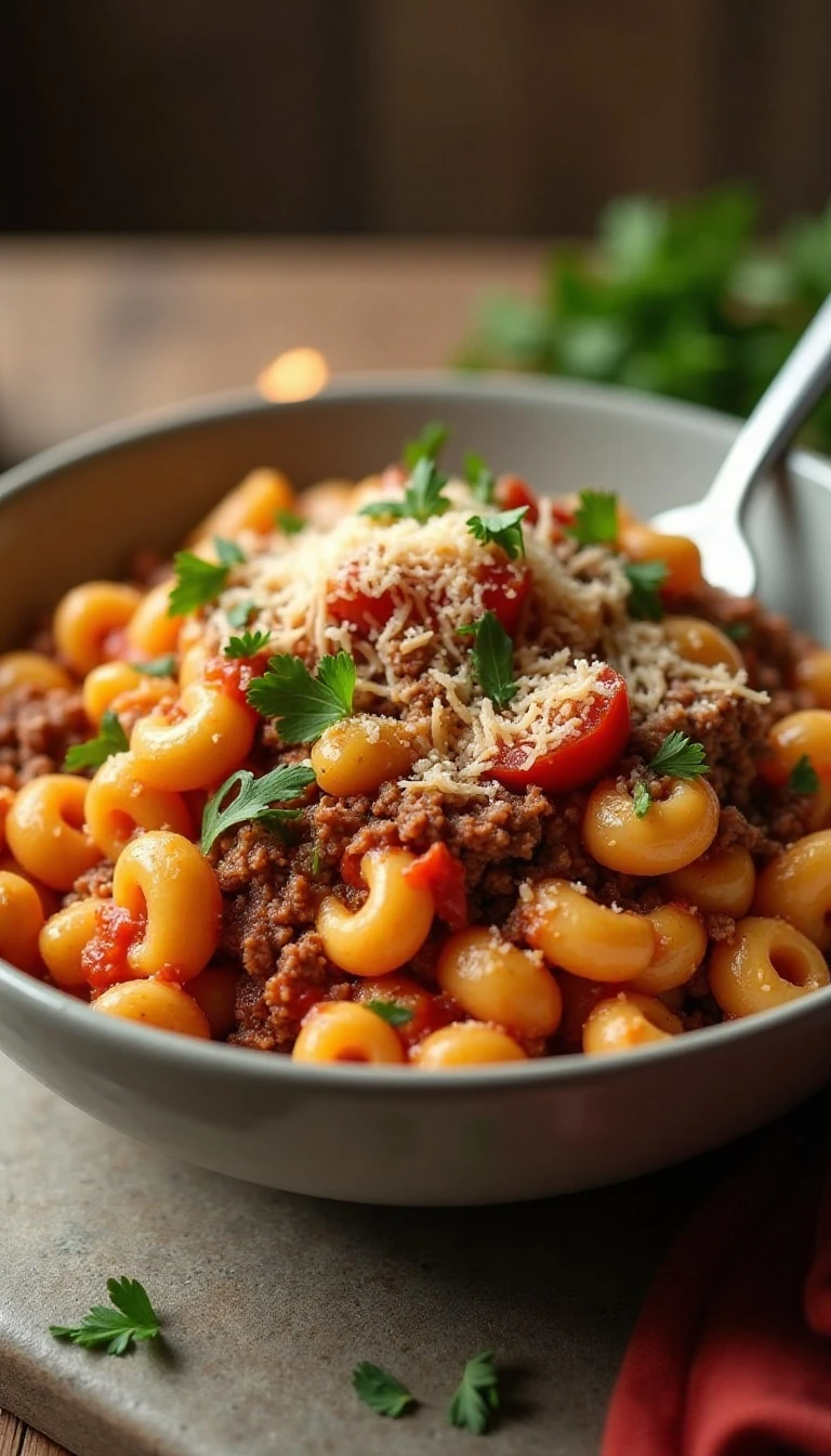 One-Pot Ground Beef and Tomato Pasta