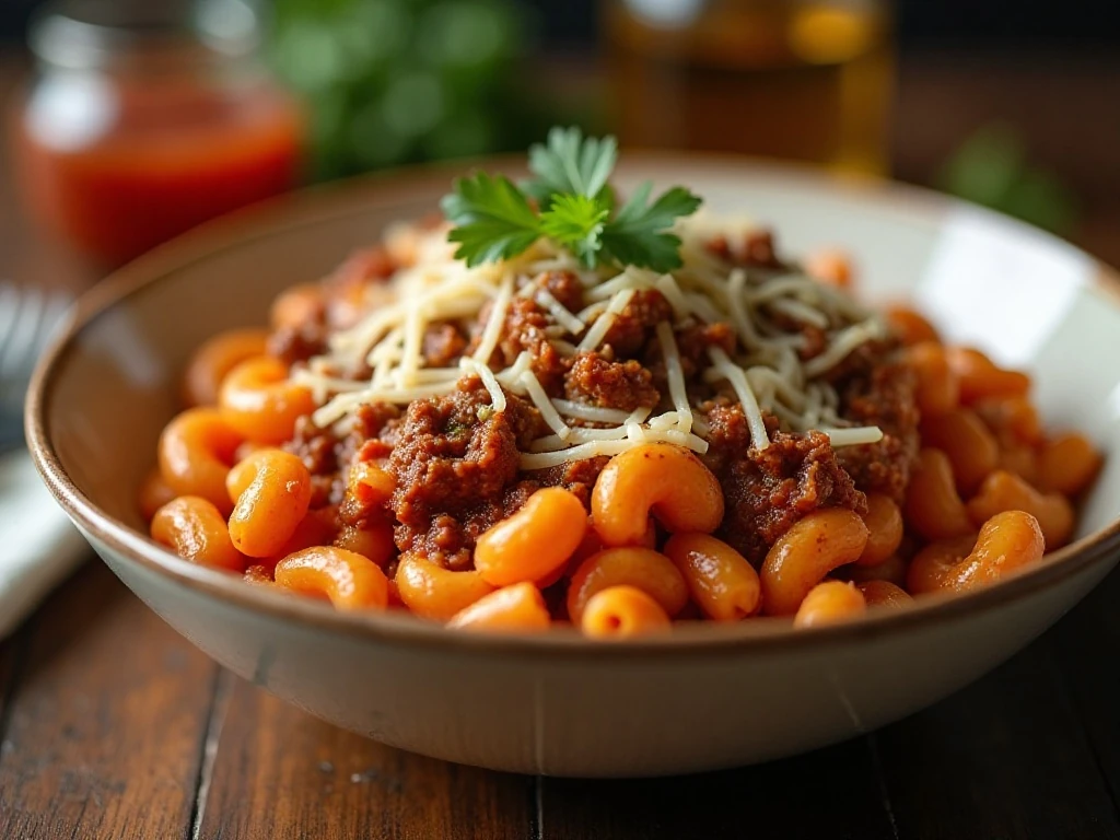 Bowl of easy ground beef pasta for a quick weeknight dinner