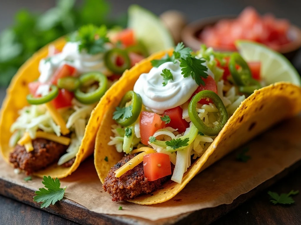 Fresh toppings on ground chicken tacos