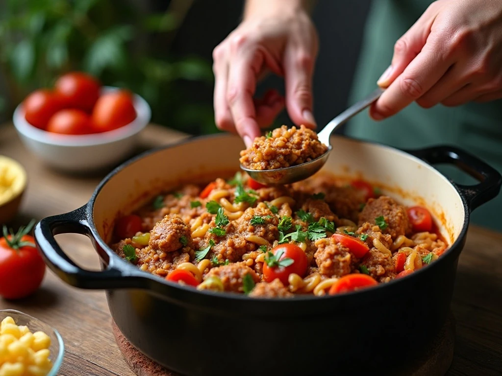 Cooking ground turkey with vegetables for goulash